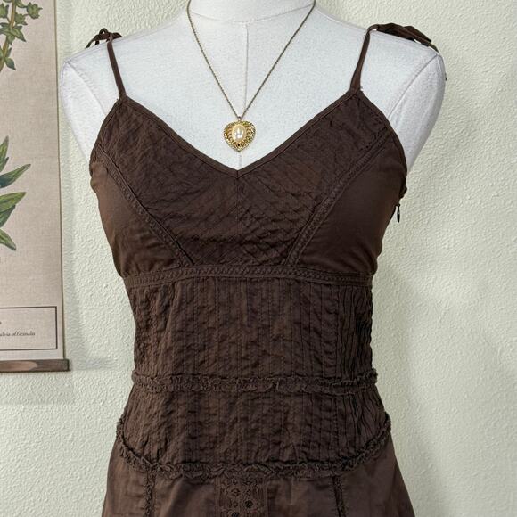 Y2k Ruffle Lace Tie Strap Babydoll Dress Mori Kei Forest Fairy Grunge Dolly S 6 - Picture 3 of 8